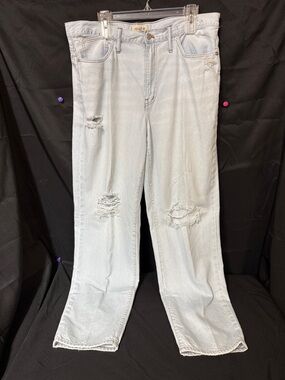 Madewell Pale Blue Distressed Straight Leg Jeans